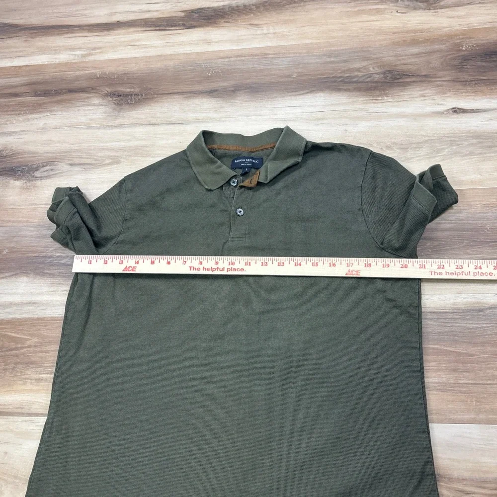 Banana Republic Dress Polo Mens Large Minimalist 100% Cotton Pique Olive Green